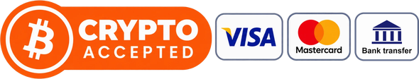 We accept crypto (Bitcoin), Visa, Mastercard and bank transfer