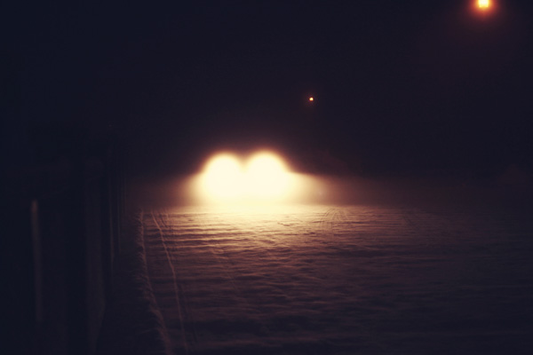 Car headlight in the fog