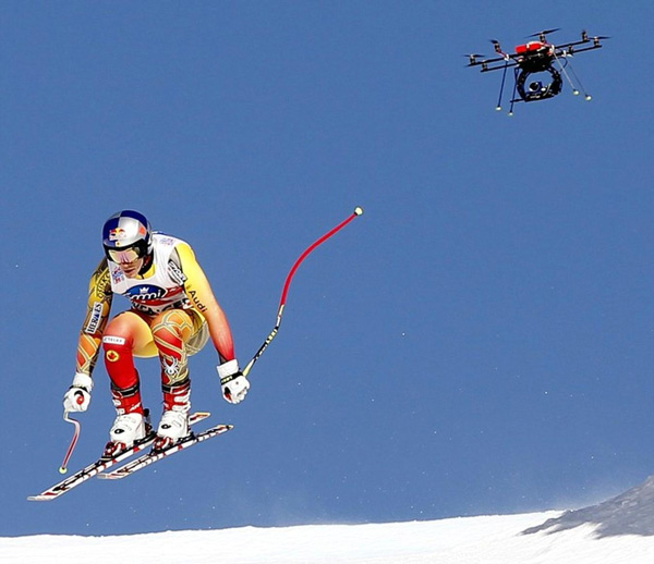 Drone watching skier movement