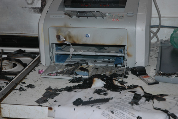 Wireless printer burned away